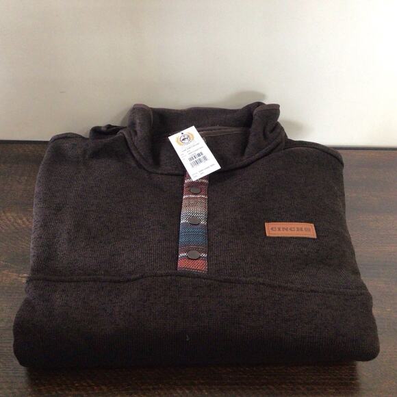 Cinch Mens Brown Pullover Sweater Size 2XL Snap Up Collar Pattern Trim - Picture 2 of 3